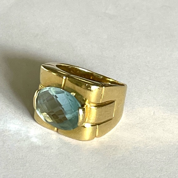 18k Gold Vintage Italian Ring with Aqua - Picture 14 of 15